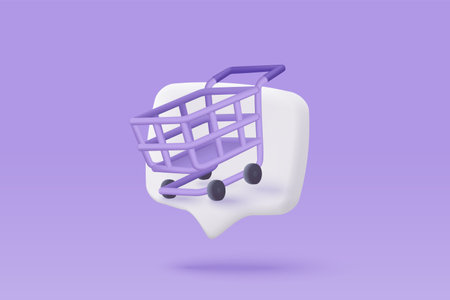 3d vector render online shopping bag for product add to card on website. Cartoon icon isolated on background with commercial market. 3d icon vector and shop purchase basket retail store on e-commerceのイラスト素材