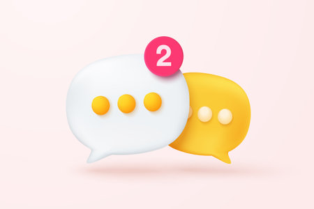 3D speech bubbles symbol on social media icon isolated on pastel background. Comments thread mention or user reply sign with social media. 3d speech bubbles icon vector with shadow render illustrationのイラスト素材