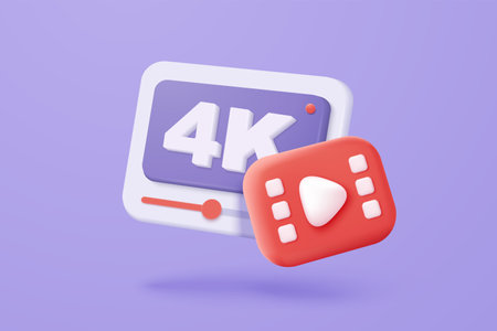 3d social media with 4k live streaming and emotion on frame in pink background. Social media online play video for make money passive income concept. 3d live entertainment vector render illustrationのイラスト素材