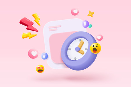 3d alarm clock icon for succress delivery concept. purple watch minimal design concept of time, service and support around clock. 3d clock icon vector rendering illustrationのイラスト素材