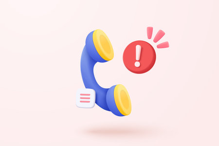 3d call phone and fail notice alert. Talk with service support hotline, Question mark icon or ask FAQ and QA answer, telephone for contact customer. 3d call center vector  icon render illustrationのイラスト素材