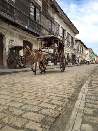VIGAN, PHILIPPINES - JULY 25, 2015 : A Kalesa or Horse Carriage in Historic Town of Vigan.Vigan is a UNESCO World Heritage Site in that it is one of the few Spanish colonial townのeditorial素材