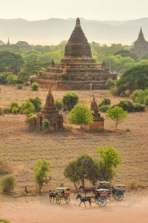 Bagan, Myanmar - April 22, 2016 :  Group of ancient pagodas in Bagan at Sunsetのeditorial素材