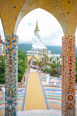 Giant white buddha at Wat Pha Sorn Kaew temple, the public buddhist monastery and temple in Khao Kor, Thailandの写真素材