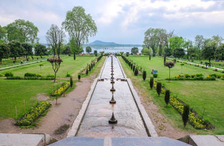 Nishat Garden in Srinagar, Also known as the garden of bliss, Nishat Garden in Srinagar is set on the banks of the beautiful Dal Lakeの写真素材