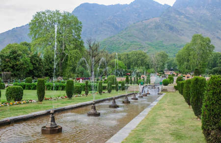 Nishat Garden in Srinagar, Also known as the garden of bliss, Nishat Garden in Srinagar is set on the banks of the beautiful Dal Lakeの写真素材
