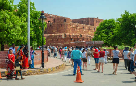 Agra, India - April 30, 2017 : Tourist walking to The gate of  Red Fort in Agra, Uttar Pradesh,...