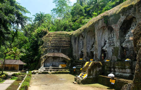 Bali, Indonesia - September  9,2017 :  Ganung Kawi Temple. Ganung Kawi temple is around royal tombs carved into stone cliffs in the 11th century. Bali, Indonesiaの写真素材