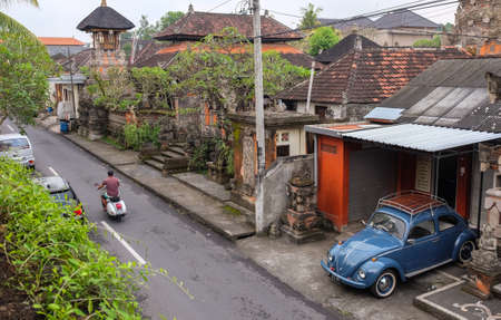 Bali, Indonesia - September 9, 2017 : Ubud street decorated by traditional architectureのeditorial素材