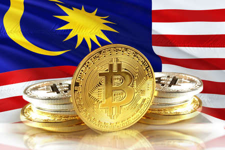 Bitcoin coins on Malaysia's flag, Cryptocurrency concept photo
の写真素材