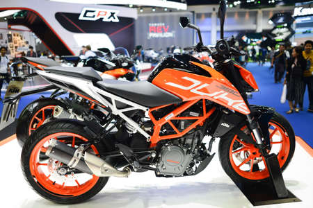 Bangkok, Thailand - April 03, 2018 : KTM Duke 390 at KTM exhibition booth at BANGKOK MOTOR SHOW 2018...