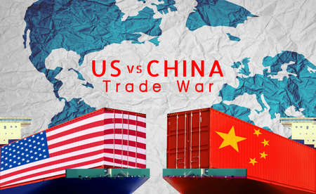 Concept image of  USA-China trade war, Economy conflict, US tariffs on exports to China, Trade frictionsの写真素材