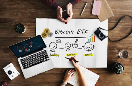 Concept of Bitcoin  ETF (Exchange Traded Fund), Stock exchange, Investment, Crypto currencyの写真素材