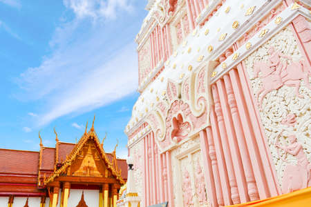 â€œWat Phrathat Renu Nakhonâ€ Temple,  Thai Traditional Pink Temple in Renu Nakhon...