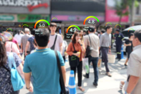 Social credit score concept, Smart AI analytics identify person technology, Intelligent rating, reputation.のeditorial素材