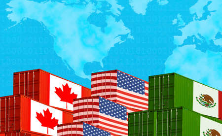 Concept of USMCA or the new NAFTA United States Mexico Canada agreement, trade deal and economic deaの写真素材