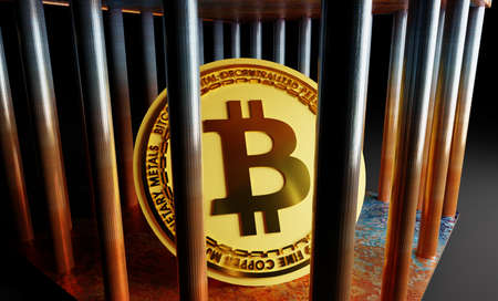 Concept photo of Bitcoin coin in cage