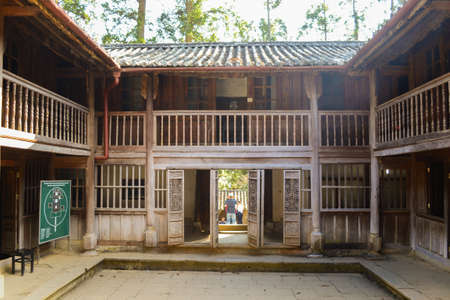Dong Van, Vietnam - Dec 1, 2018 : Wooden architecture houses with tiled roofs. The palace of King of Hmong peopleのeditorial素材