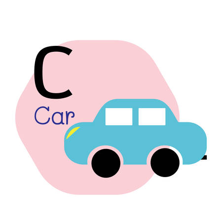 Cute C for Car alphabet, Simple flat cartoon style vector illustrationのイラスト素材