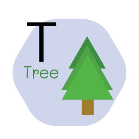 T for Tree alphabet, Cute Simple flat cartoon style vector illustrationのイラスト素材