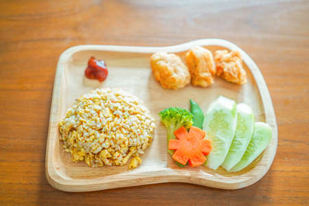 Fried Rice with Fried Chicken for Baby Led Weaning (BLW) meal for Baby eatingの写真素材