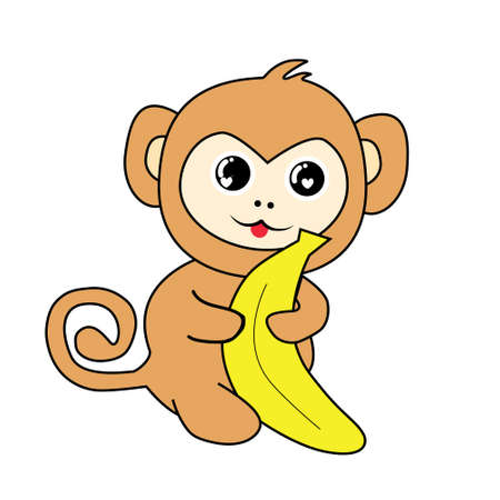 Adorable Monkey simple flat design drawing Illustration on White Backgroundのイラスト素材