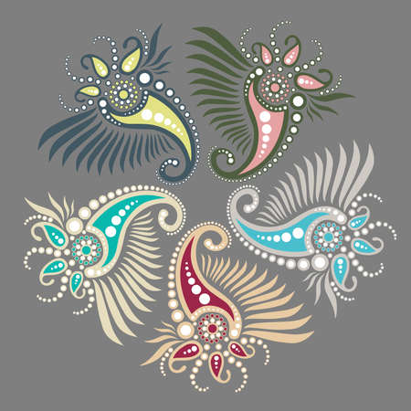 Oriental floral ornament set of five abstract objectsのイラスト素材