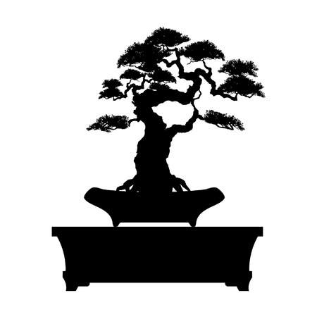 Bonsai tree black silhouette. Detailed image vector illustration.のイラスト素材