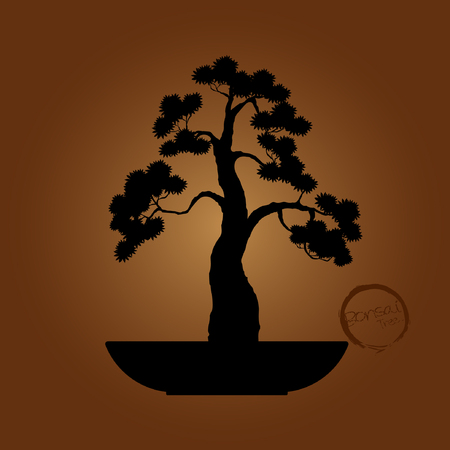 Bonsai tree. Black silhouette of bonsai. Detailed image. Vector illustrationのイラスト素材