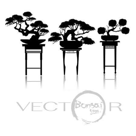 Japanese Bonsai Trees Plant Silhouette Icons On White Background Black Silhouette Of Bonsai Vector Illustration Royalty Free Vector Graphics