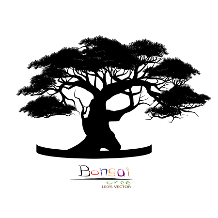 Japanese bonsai tree, plant silhouette icon   on white background, Black silhouette of bonsai. Vector illustration.のイラスト素材