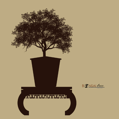 Ilustración de Japanese bonsai tree , plant silhouette icons on white background, Black silhouette of bonsai. Detailed image. Vector - Imagen libre de derechos