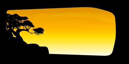 View of natural scenery, Beautiful Sky background, vector of realistic landscape for web. Black silhouette of trees and natural rocks on a colorful background. Illustration.のイラスト素材