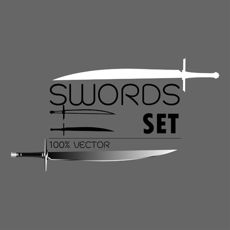 Swords Vector Collection on Background, Military sword  ancient weapon design silhouette, Ancient Europe weapon of swords. Viking's sword, sword knights crusaders,のイラスト素材