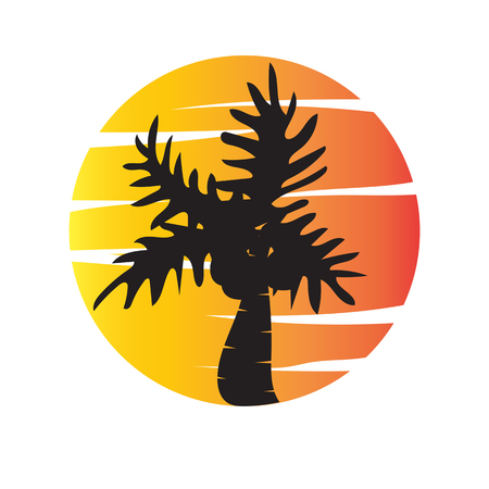 vector of palm tree silhouette icons on white background, coconut tree flat icon for vacation apps and websites.のイラスト素材