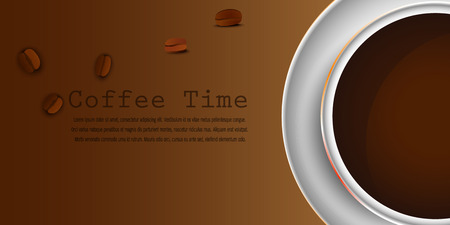 Realistic top view white coffee cup and coffee bean isolated on white background. Vector EPS10 illustration.のイラスト素材