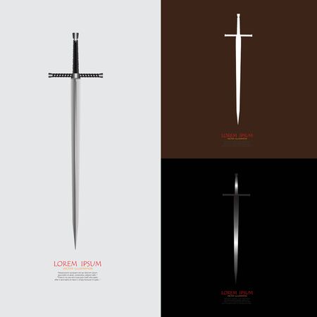 Sword Designs, Metal Sword, European straight swords, Asia sword, vector realistic sword isolated.European straight swords, vector illustration, Daggers and Knife.のイラスト素材