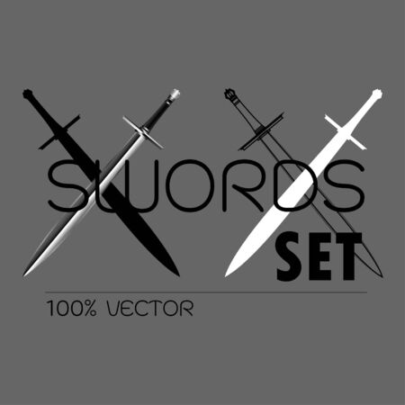 sword set,swords set. sword isolated on white background , Military sword  ancient weapon design silhouette, European straight swords,vector illustration, Daggers and Knifes Hand Drawnのイラスト素材