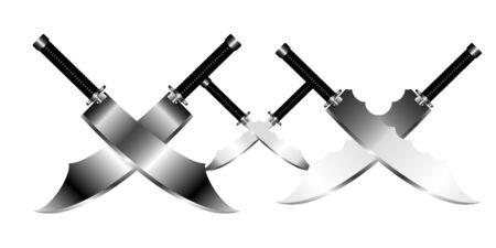 Crossed Swords Vector Collection in White Background, sword isolated on white background, Military sword  ancient weapon design silhouette, European straight swords, vector illustration.のイラスト素材