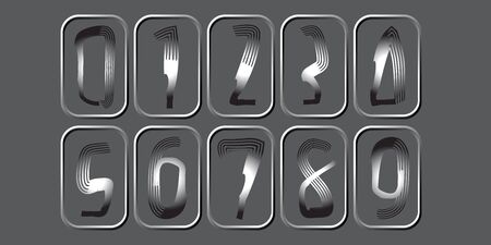 Set of metal numbers. Vector silver numbers. 1, 2, 3, 4, 5, 6, 7, 8, 9, 10, logo design, Symbol set. Vector illustration,Numbers set in vintage style. Vector elements illustration template for web.のイラスト素材