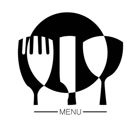 Cutlery Design , Food  like icon. Fork and Spoon. Catering concept. Flat line vector illustration. Food word sign  icon design template elements with spoon, knife and fork.のイラスト素材