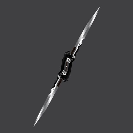 Isolated double bladed sword. 2-sided melee weapon for the fight during the futuristic wars.のイラスト素材