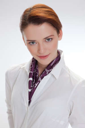 Business woman in the white blouse  isolated white backgroundの写真素材