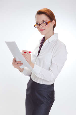Business woman in the white blouse  isolated white backgroundの写真素材