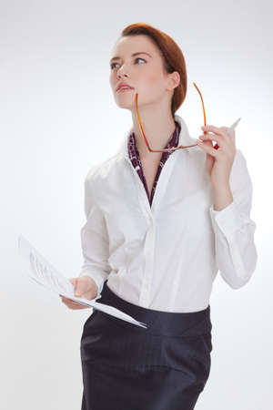 Business woman in the white blouse  isolated white backgroundの写真素材