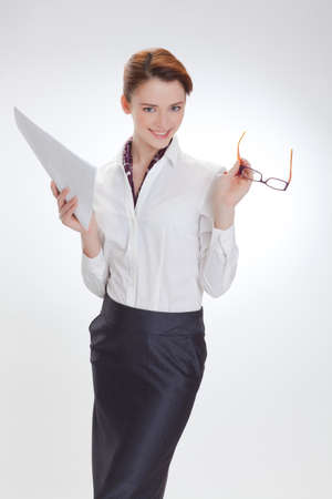 Business woman in the white blouse  isolated white backgroundの写真素材