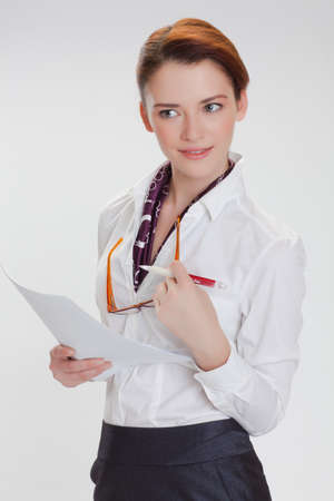 Business woman in the white blouse  isolated white backgroundの写真素材