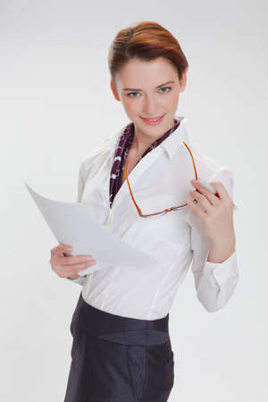 Business woman in the white blouse  isolated white backgroundの写真素材