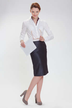 Business woman in the white blouse  isolated white backgroundの写真素材