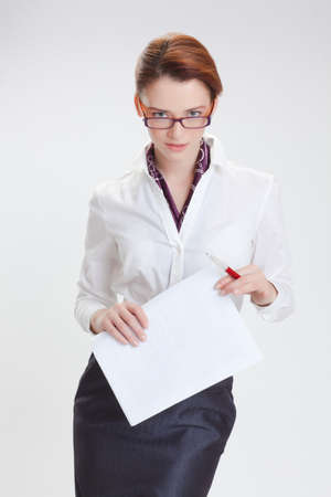 Business woman in the white blouse  isolated white backgroundの写真素材
